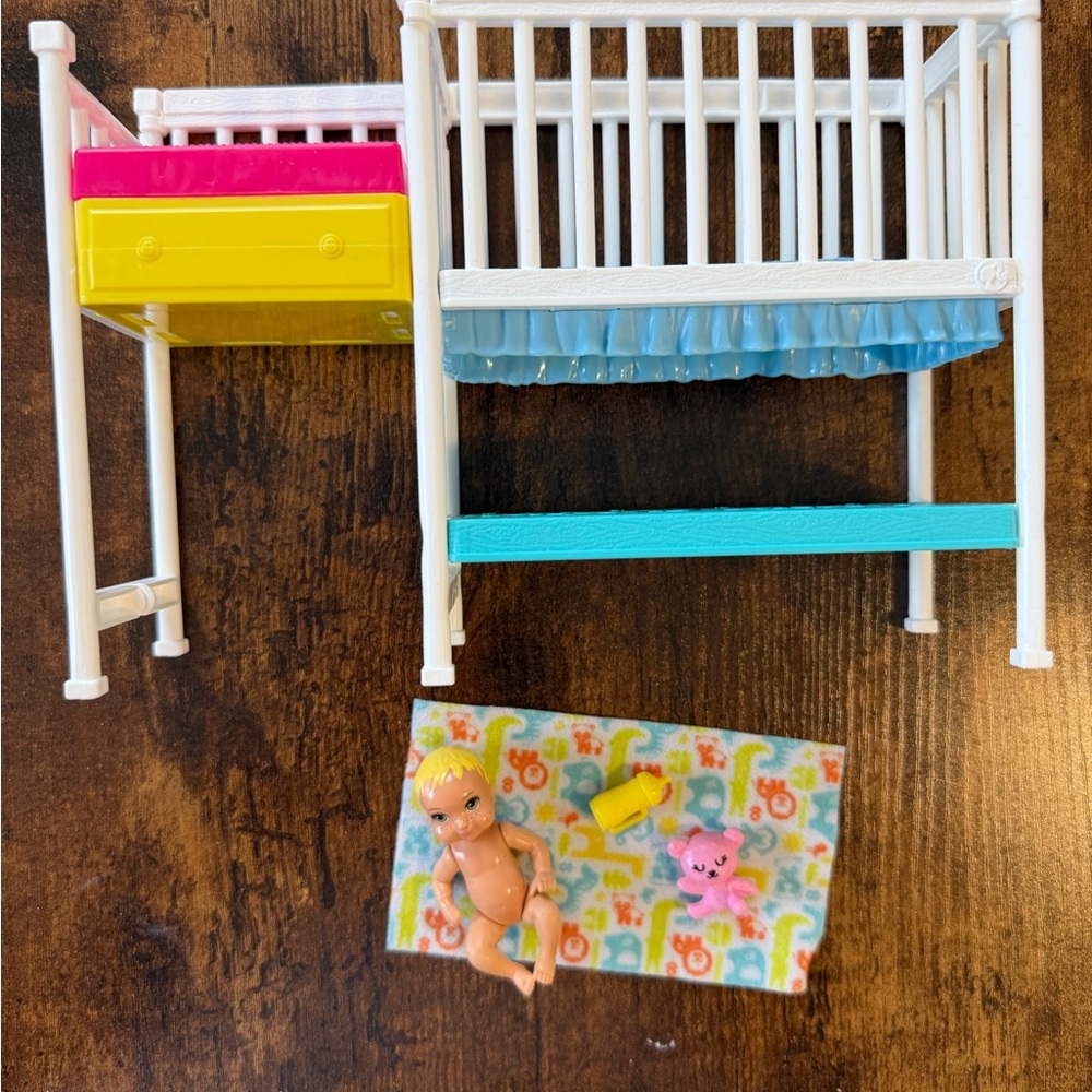 Colorful Barbie Doll Playset with Crib and Accessories